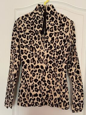 kate spade Beige and Black Leopard Mock Neck Long Sleeve Top